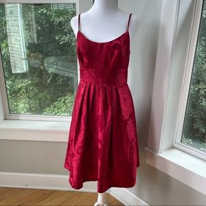 David’s Bridal Crimson Red Floral Jacquard Ballet Scoop Neck Formal Dress Size 6